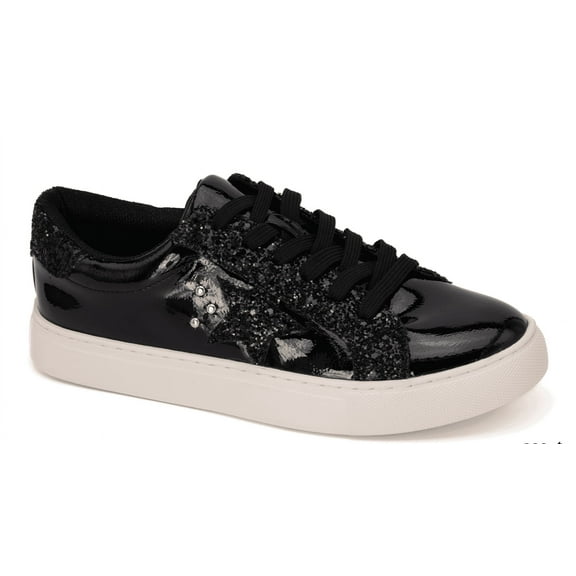 Hey Girl by Corkys Supernova Glitter Star Sneaker (9, Black Patent)