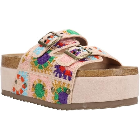 Hey Girl by Corkys Womens Wannabe Platform Slide Sandal, Multi Crochet (11)