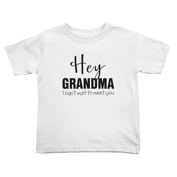 Hey Grandma I Can't Wait To Meet You Cute Toddler Tshirts for Boys Girls (White, Youth M)