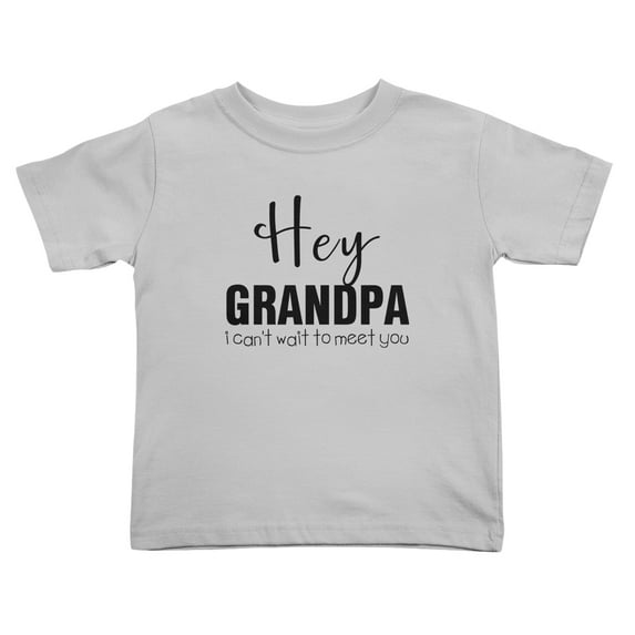 Hey Grandpa I Can't Wait To Meet You Cute Toddler Tshirts for Boys Girls (Gray, Youth M)