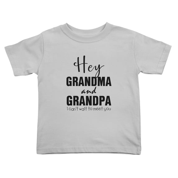 Hey Grandpa and Grandma I Can't Wait To Meet You Cute Toddler Tshirts for Boys Girls (Gray, 3T)