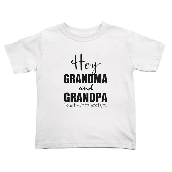Hey Grandpa and Grandma I Can't Wait To Meet You Cute Toddler Tshirts for Boys Girls (White, Youth L)