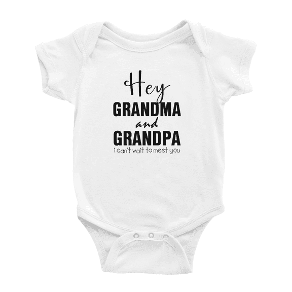 Hey Grandpa and Grandma I Can't Wait To Meet You Funny Baby Bodysuit Boy Girl Unisex