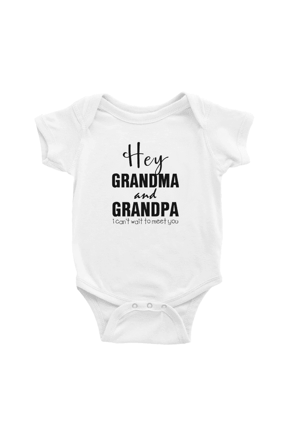 Hey Grandpa and Grandma I Can't Wait To Meet You Funny Baby Bodysuit Boy Girl Unisex