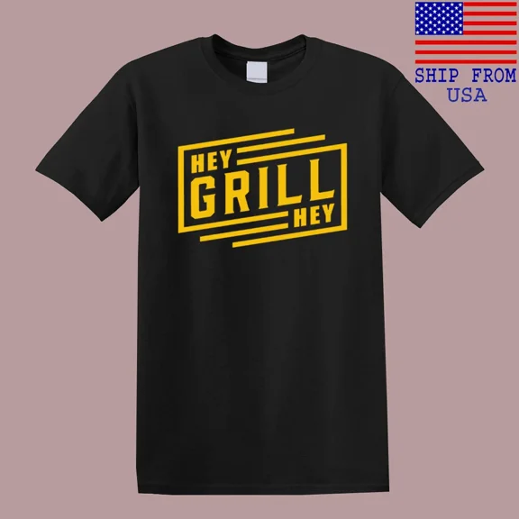 Hey Grill Hey BBQ & Grilling Men's Black T-Shirt Size S-5XL
