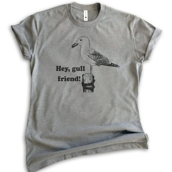 Hey Gull Friend Shirt, Unisex Women's Men's Shirt, Seagull Shirt, Beach Shirt, Animal Pun Shirt, Dark Heather Gray, X-Large