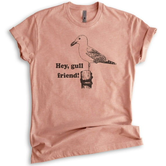 Hey Gull Friend Shirt, Unisex Women's Men's Shirt, Seagull Shirt, Beach Shirt, Animal Pun Shirt, Heather Sunset, X-Small