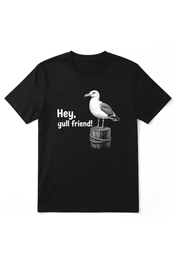 Hey Gull Friend Vintage Graphic Tee for Men and Women, Goofy Beach Cotton Short Sleeves T-Shirt