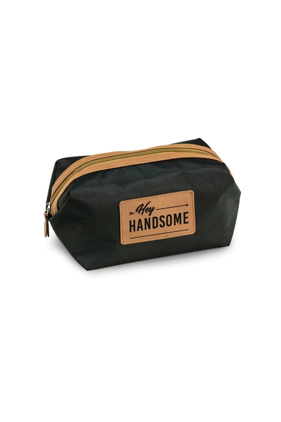 Hey Handome water resistant performance nylon dopp kit with saddle accents.