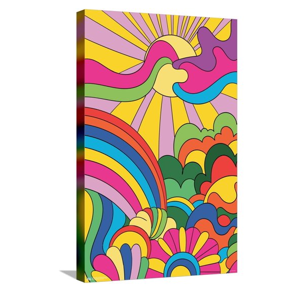 Hey Happy - Psychedelic Landscape Canvas Wall Poster, 14.725" x 22.375"