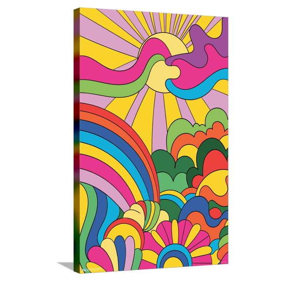 Hey Happy - Psychedelic Landscape Canvas Wall Poster, 22.375" x 34"