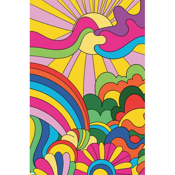Hey Happy - Psychedelic Landscape Wall Poster, 22.375" x 34"