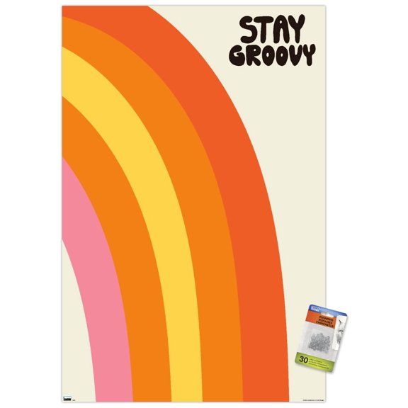Hey Happy - Stay Groovy Wall Poster with Pushpins, 22.375" x 34"