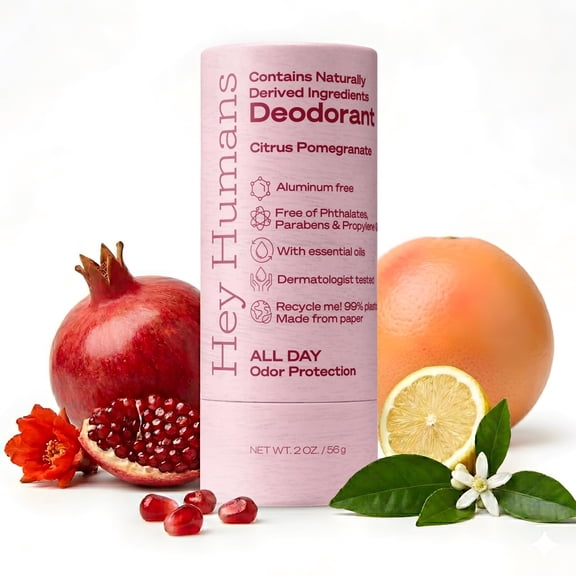 Hey Humans Deodorant Stick, Aluminum Free Deodorant for Women and Men, Citrus Pomegranate, 2 oz