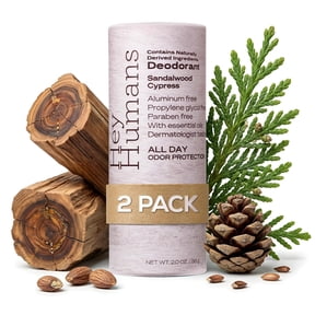 Hey Humans Deodorant Stick, Aluminum Free Deodorant for Women and Men, Sandalwood Cypress, 2 oz, 2-Pack
