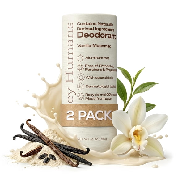Hey Humans Deodorant Stick, Aluminum Free Deodorant for Women and Men, Vanilla Moonmilk, 2 oz, 2-Pack
