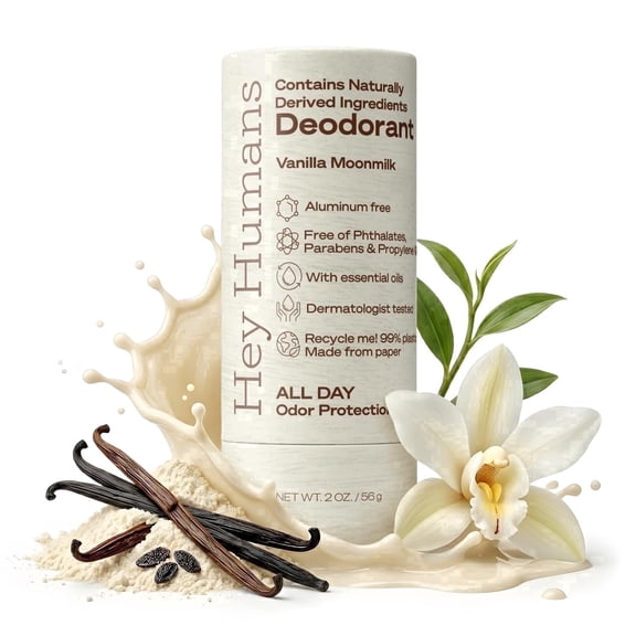 Hey Humans Deodorant Stick, Aluminum Free Deodorant for Women and Men, Vanilla Moonmilk, 2 oz