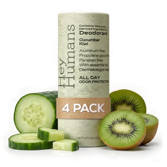 Hey Humans Deodorant Stick, Aluminum Free Deodorant for Women and Men, Cucumber Kiwi, 2 oz, 4-Pack