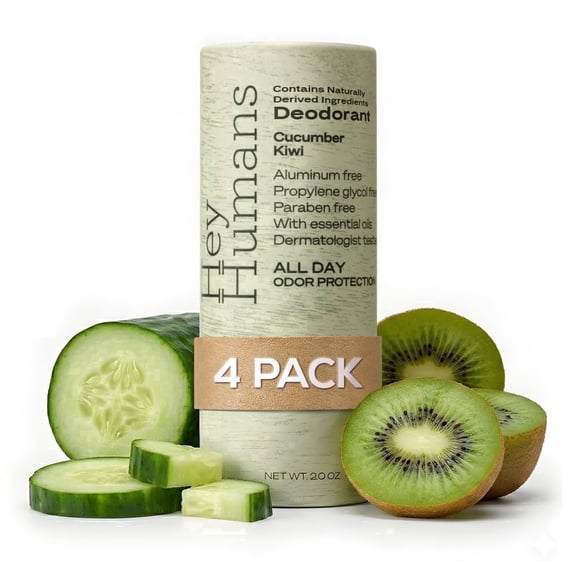Hey Humans Deodorant Stick, Aluminum Free Deodorant for Women and Men, Cucumber Kiwi, 2 oz, 4-Pack
