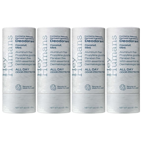 Hey Humans Deodorant Stick, Aluminum Free Deodorant for Women and Men, Coconut Mint, 2 oz, 4-Pack