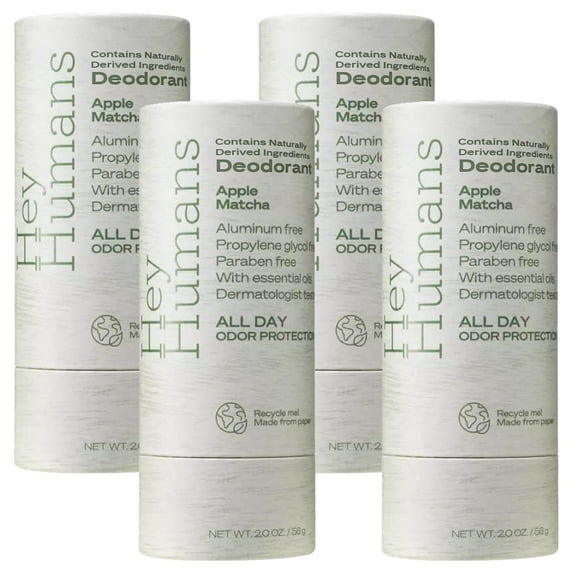 Hey Humans Deodorant, Aluminum Free Deodorant for Women and Men, Contains Naturally Derived Ingredients, Refreshing, All Day Odor Control with Essential Oils Pack of 4