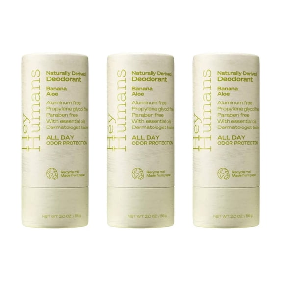 Hey Humans Natural Deodorant Banana Aloe - Gender Neutral Scent, 2 oz (3-Pack)