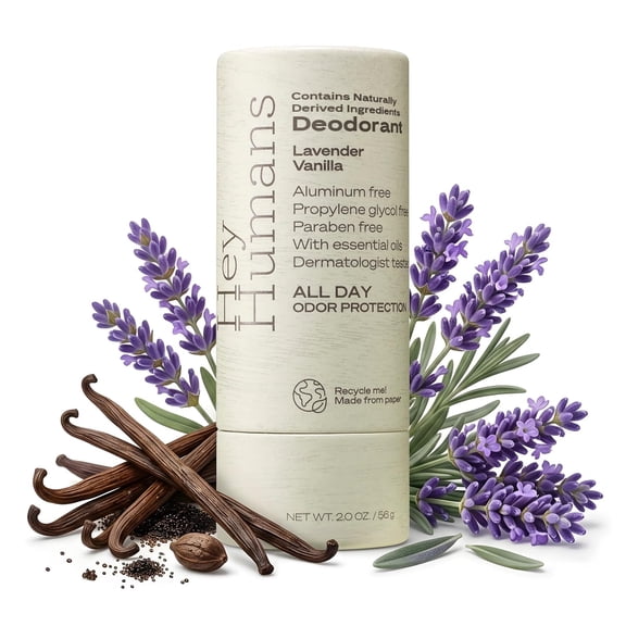 Hey Humans Deodorant Stick, Aluminum Free Deodorant for Women and Men, Lavender Vanilla, 2 oz