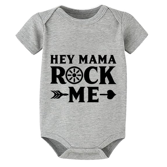 Hey Mama Rock Me Baby Clothes Newborn Boys Short Sleeve Home from The Hospital Outfit Boy White Boys Onsies3-6 Months