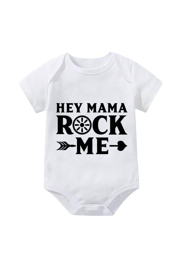 Hey Mama Rock Me Baby Outfits Newborn Short Sleeve Take Home Outfit for Baby Girl White 0-3 Months Baby Boy Outfits