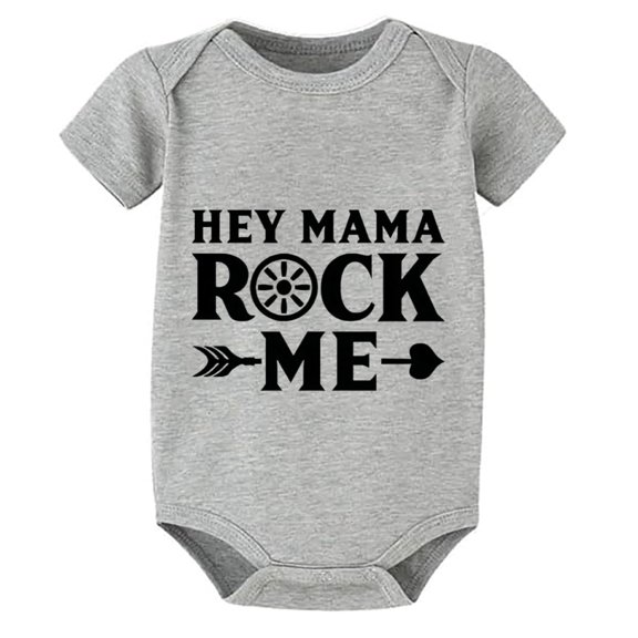 Hey Mama Rock Me Gender Neutral Baby Clothes Winter Short Sleeve Baby Boy One-piece Outfit White Boy Onsies0-3 Months