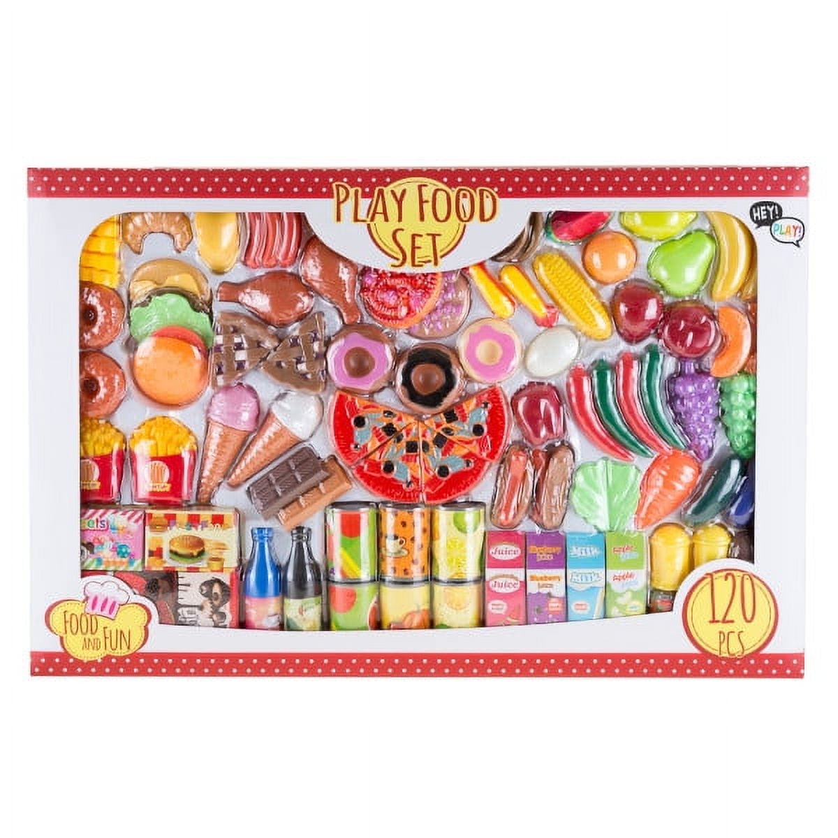 Hey Play 120-Piece Toy Food Set for Kids Kitchen and Pretend Play