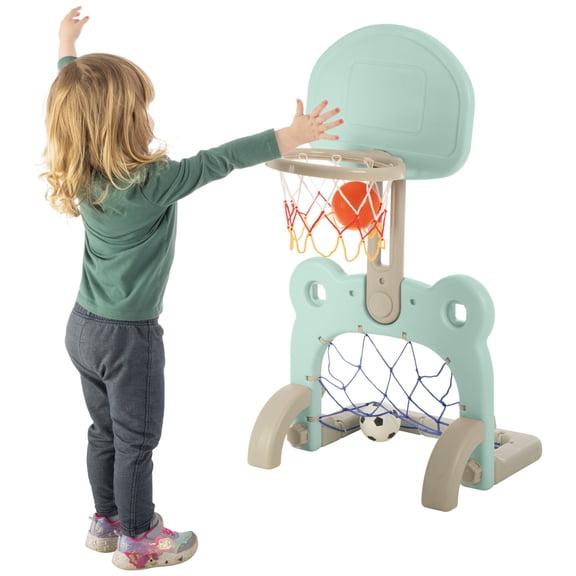 Hey Play 2-in-1 Adjustable Toddler Basketball Hoop and Soccer Goal (Blue)