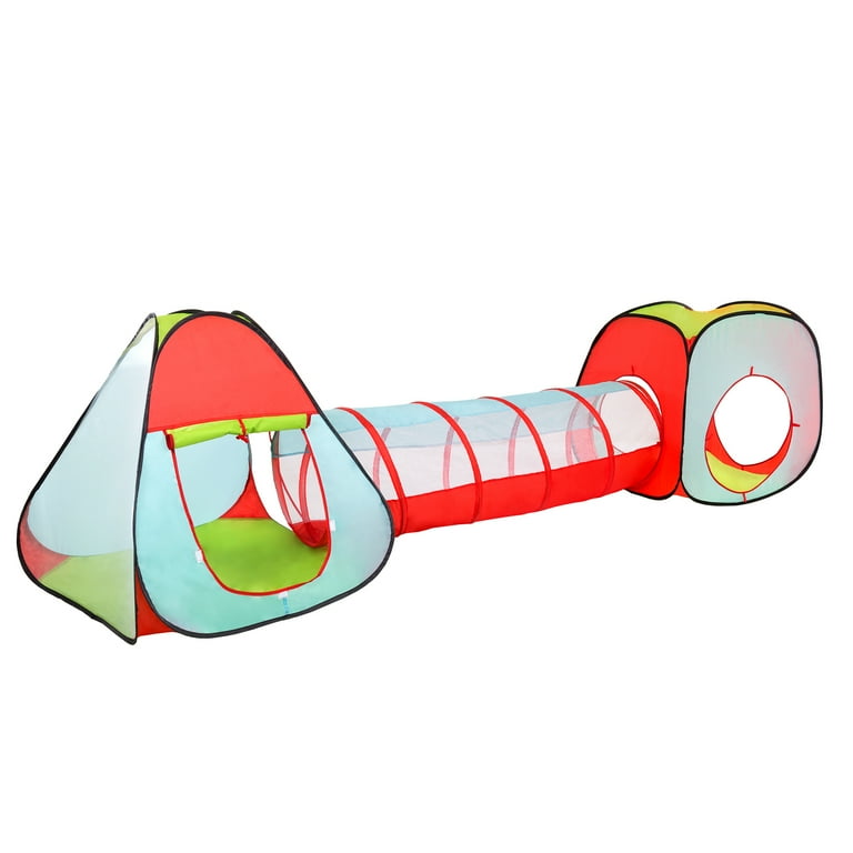 Hey Play 4-Piece Kids Pop-Up Tent, Cube, and Tunnel Set with