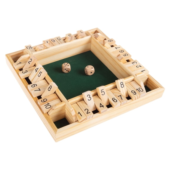 Hey Play 4-Player Wooden Shut The Box Game with Dice for Adults and Kids