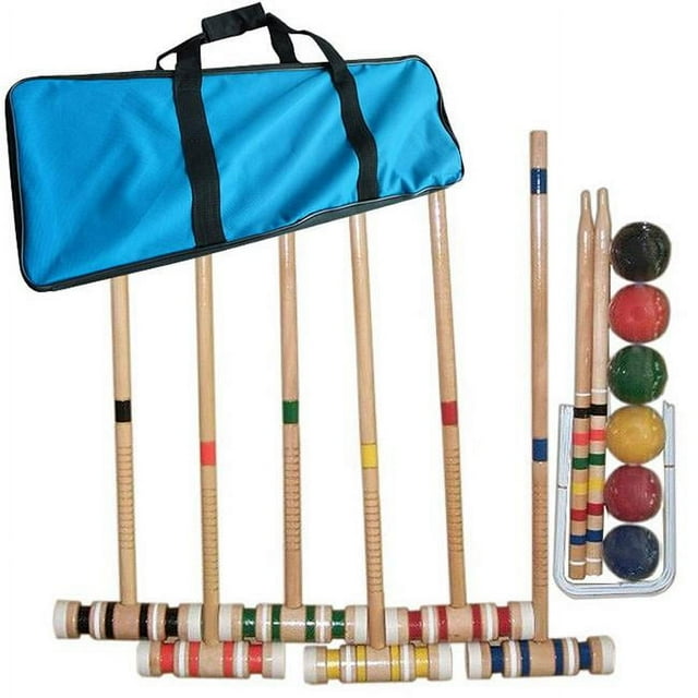 Hey! Play! 6-Player Croquet Set, Wooden, Deluxe Sports Set with Carrying Case