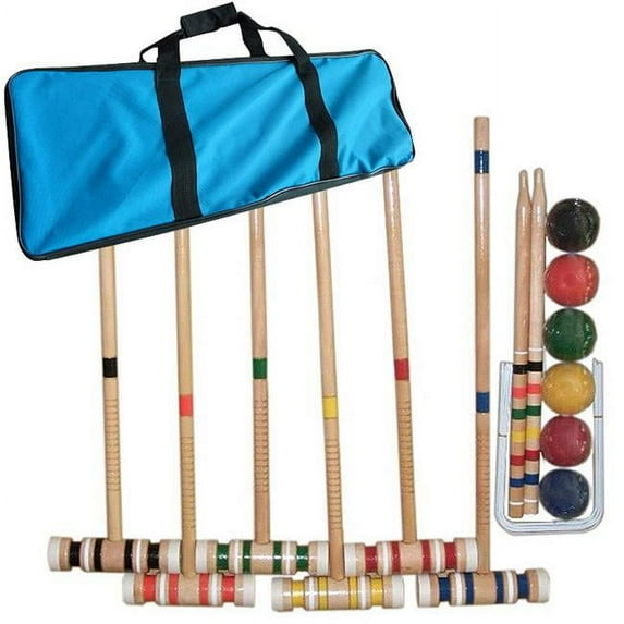 Hey! Play! 6-Player Croquet Set, Wooden, Deluxe Sports Set with Carrying Case
