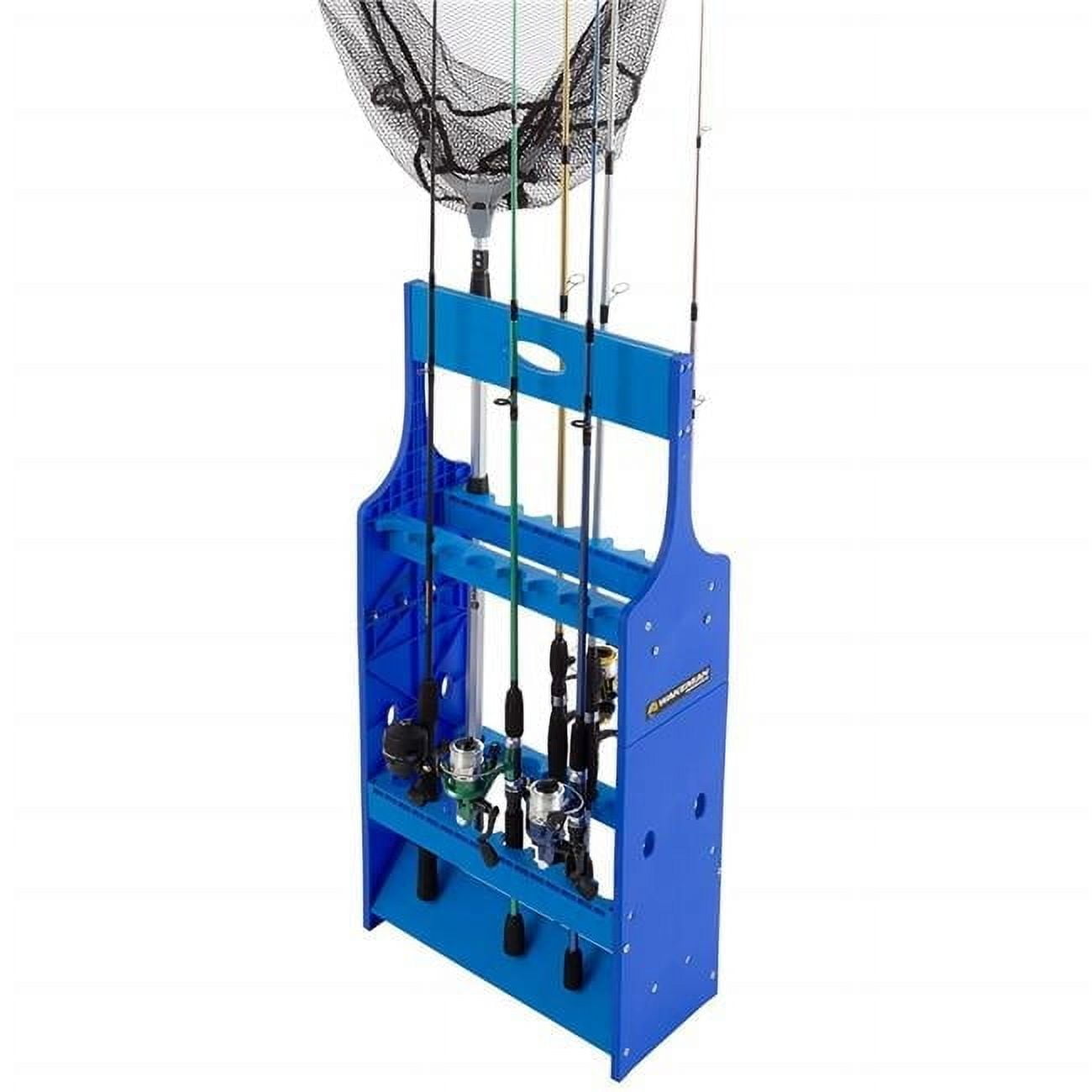 Blue ABS Plastic Adjustable Fishing Rod Holder Stand for Garage Storage