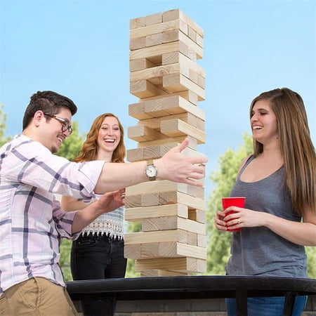 Hey! Play! - Classic Giant Wooden Blocks Tower Stacking Game, Outdoors Yard Game, For Adults, Kids, Boys and Girls