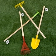 Hey! Play! Kids Garden Tool Set with Long Wood Handles, 4-Piece