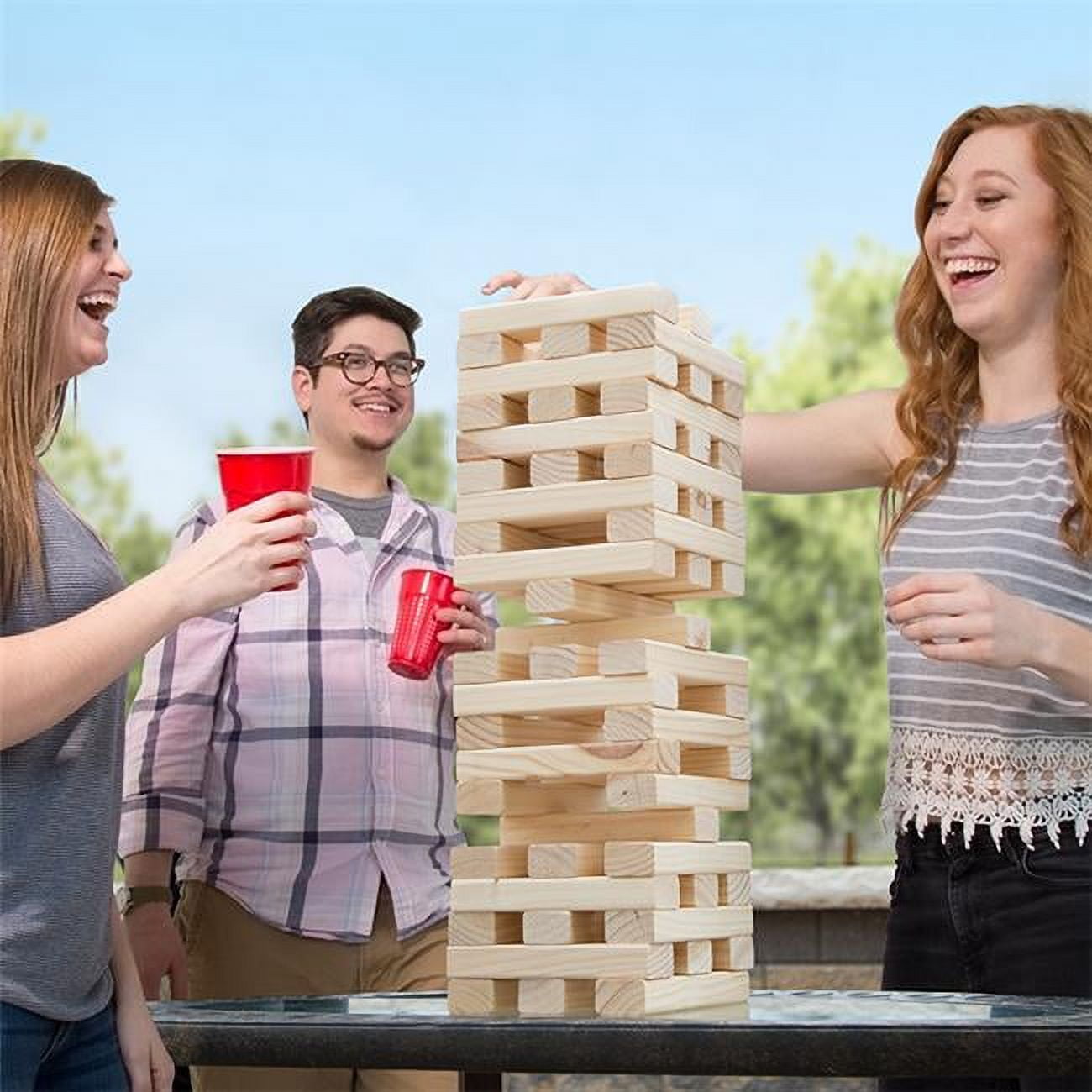 Nontraditional Giant Pinewood Outdoor Stacking Game with Carrying Case