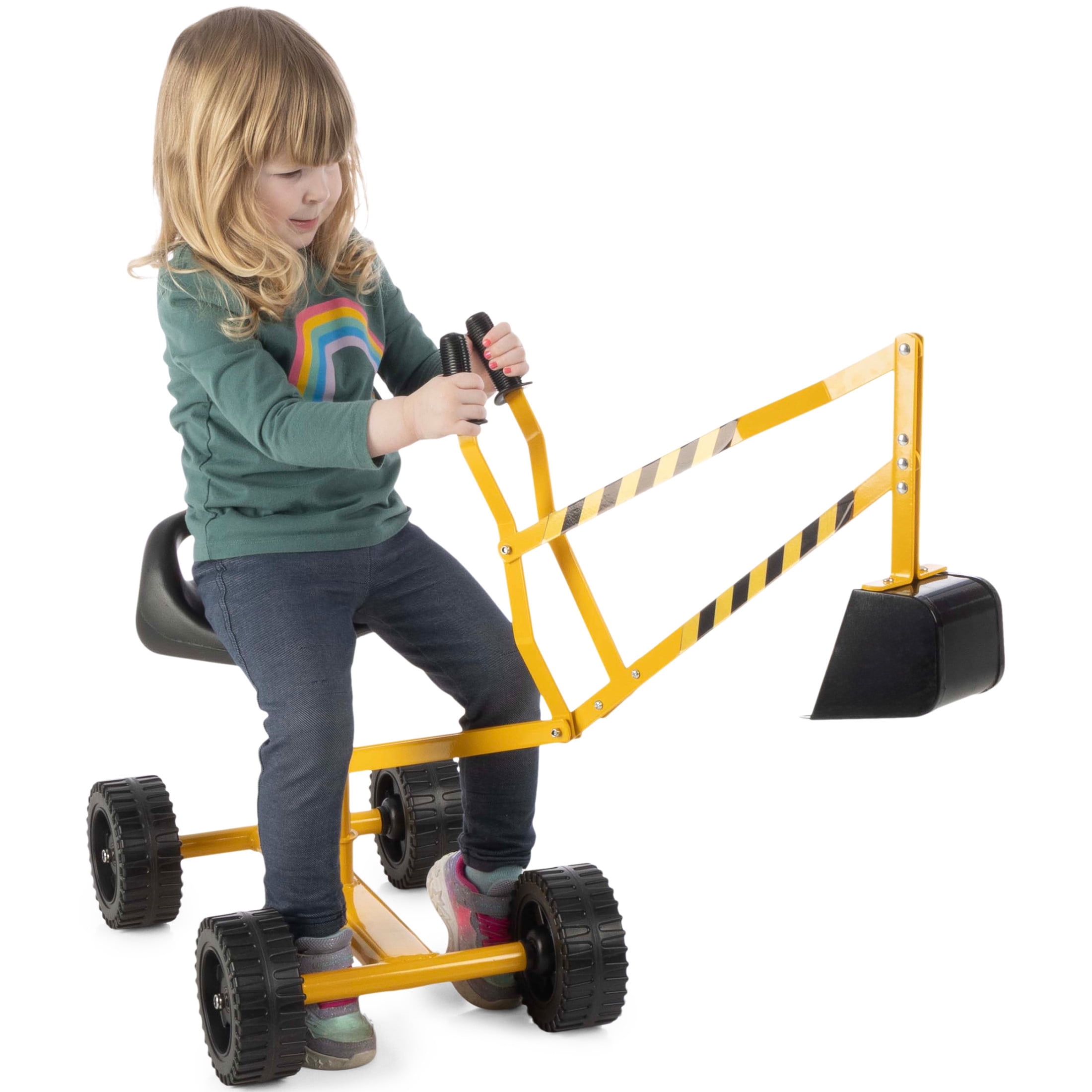 Hey! Play! Ride on Excavator Toy with Wheels and 360 Degree Rotating ...