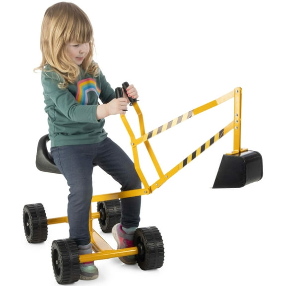 Hey! Play! Ride on Excavator Toy with Wheels and 360 Degree Rotating Seat