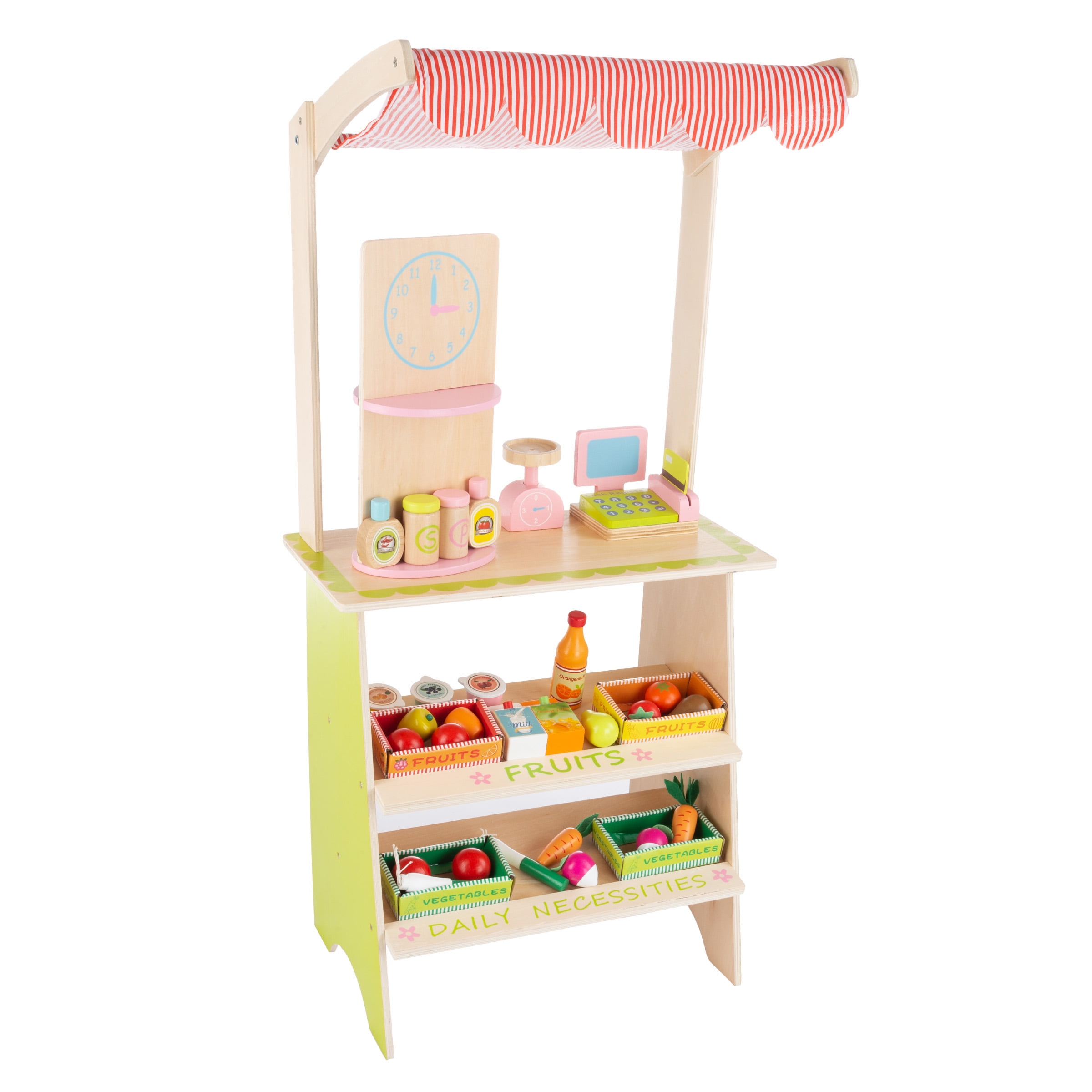 Hey Play Kids Grocery Store Wood Play Set with 31 Food Accessories