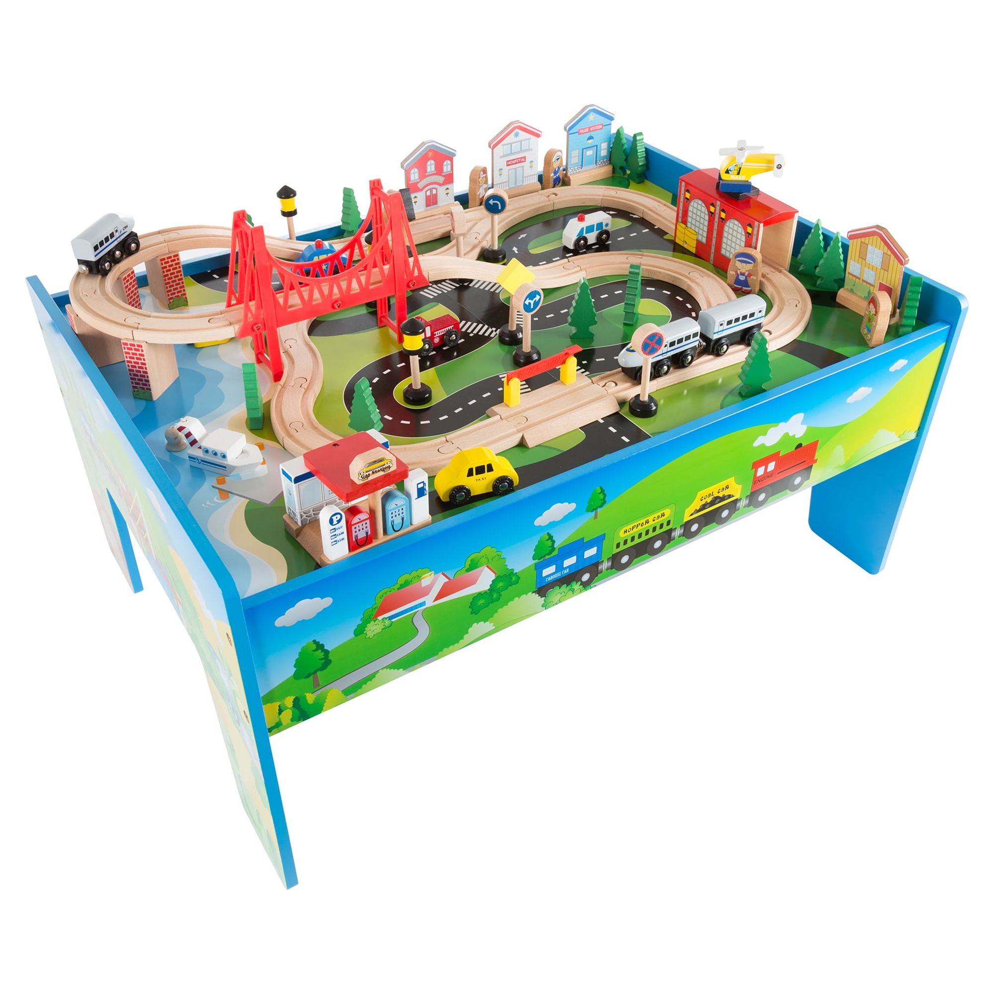 Hey Play Wooden Train Set Table For