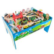 Hey Play 80-HJD931120 Wooden Train Set Table for Kids
