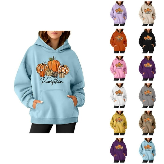 Hey Pumpkin Halloween Thanksgiving Hoodies for Women Fall Pumpkin Hoodie Long Sleeve Graphic Sweatshirt Pullover Tops