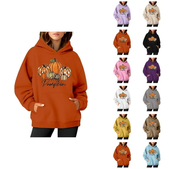 Hey Pumpkin Halloween Thanksgiving Hoodies for Women Fall Pumpkin Hoodie Long Sleeve Graphic Sweatshirt Pullover Tops