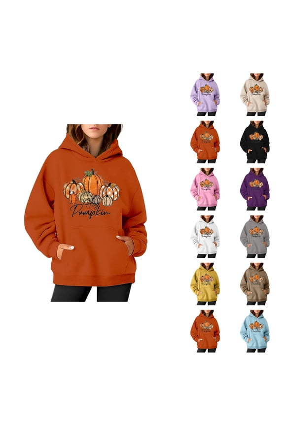 Hey Pumpkin Halloween Thanksgiving Hoodies for Women Fall Pumpkin Hoodie Long Sleeve Graphic Sweatshirt Pullover Tops