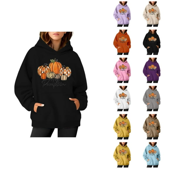 Hey Pumpkin Halloween Thanksgiving Hoodies for Women Fall Pumpkin Hoodie Long Sleeve Graphic Sweatshirt Pullover Tops