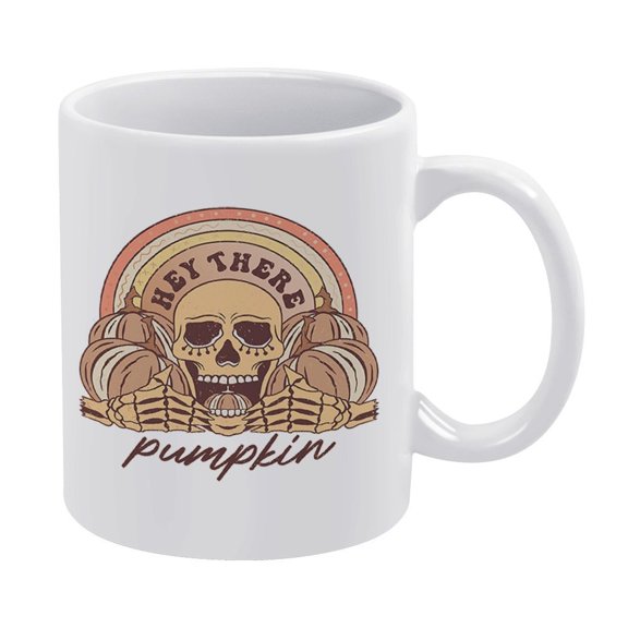 Hey There Pumpkin Print - Funky Retro Halloween,Skull And Pumpkins, Autumn Rainbow,White Mug,Funny Coffee Mug,The Best Gift for Colleagues,Parents,And Grandparents,110z Men And Women